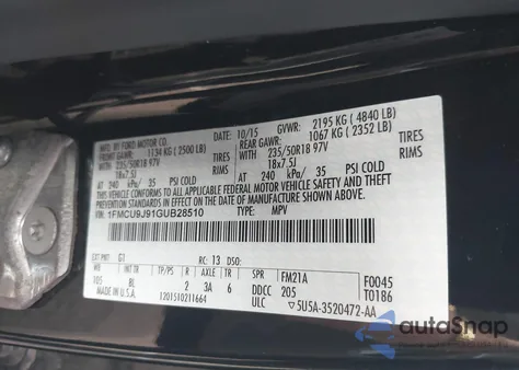 2016 Ford Escape Titanium from USA, damaged, VIN 1FMCU9J91GUB28510